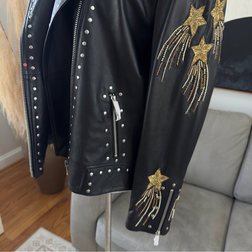 Nasty Gal Real Leather Star and Moon Embroidered Jacket - Picture 9 of 13